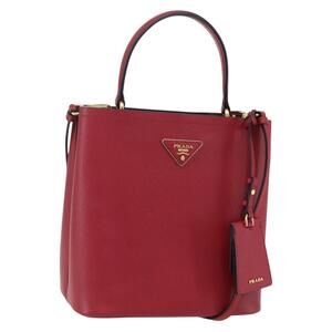 PRADA Panniers Hand Bag Safiano leather 2way Red Gold Auth SW1831V